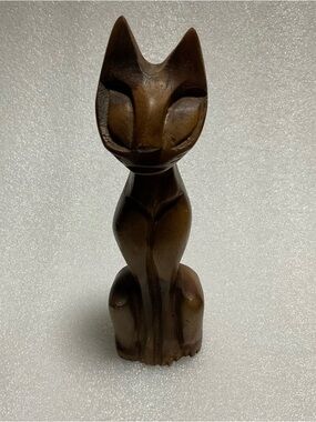 Hand Carved Wooden Siamese Cat Figure  MCM Folk Art